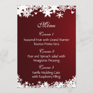 Red snöflingor vinterbröllopsmeny meny