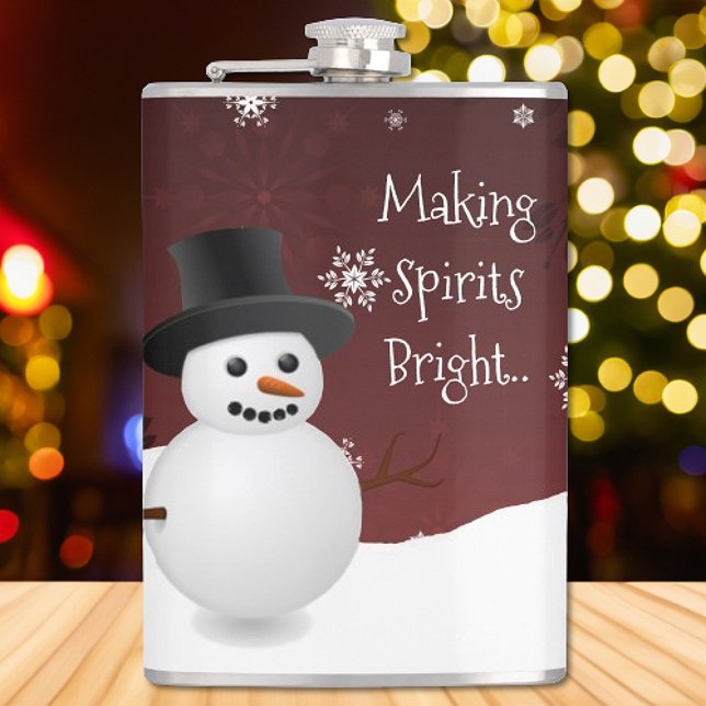 Red Snögubbe Winter Scene-julkolv Fickplunta (Red Snowman Winter Scene Christmas Flask)