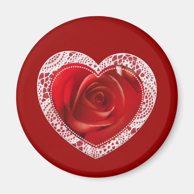 Red Snöre Heart Round Magnet (Framsidan)