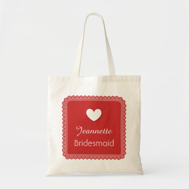 Red Snöre med Heart Bridesmaid Bröllop Bag V18 Tygkasse (Framsidan)