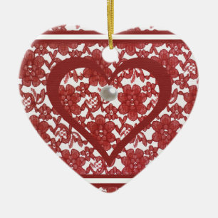Red Snöre Mönster Valentine Julgransprydnad Keramik