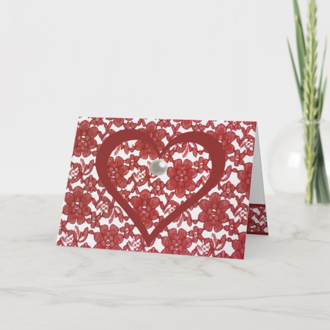 Red Snöre Mönster Valentine Tack Kort (Framsida)