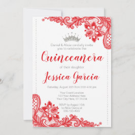 Red Snöre och Silver Glitter Princess Quinceañera Inbjudningar