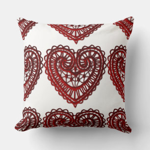 Red Snöre Valentine Hearts Mönster Dekorativ kudde