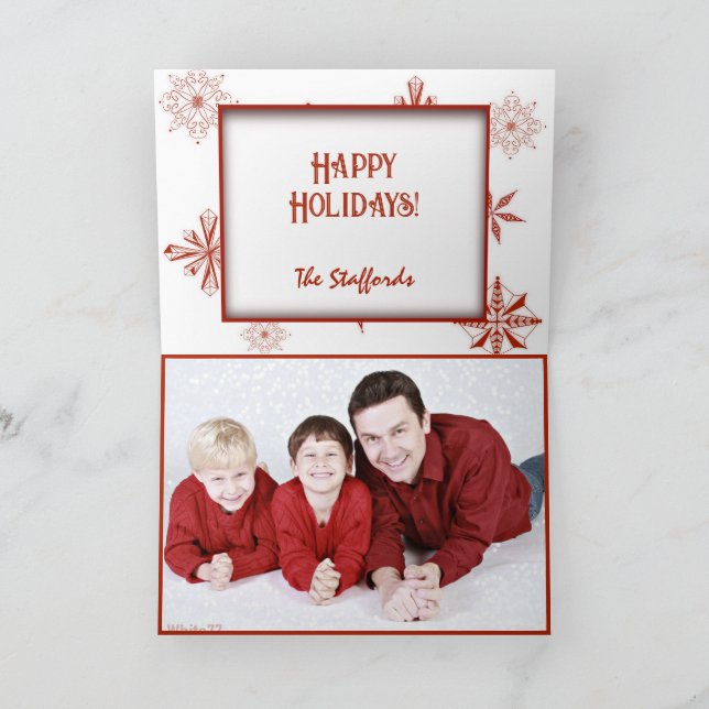 Red Snow on White Canvas Design Christmas Card Tack Kort (Inuti)