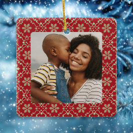 Red Snowflake-Anpassningsbarna Julfoto Julgransprydnad Keramik