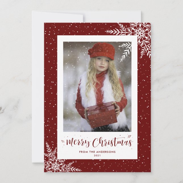 Red Snowflake Calligraphy Photo julkort (Framsida)