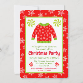 Red Snowflake Christmas Sweater Party Inbjudningar