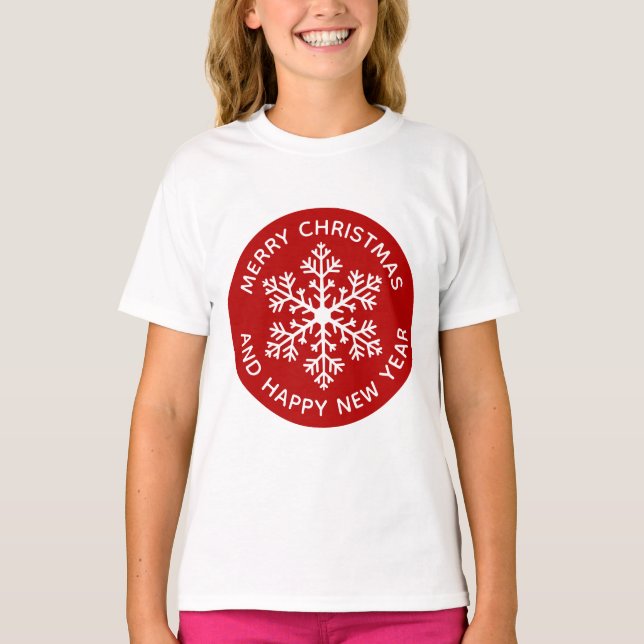 Red Snowflake Festive T-Shirt (barn) (Framsida)