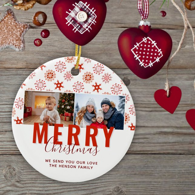 Red Snowflake God jul Family 2 Foton Julgransprydnad Keramik (Skapare uppladdad)
