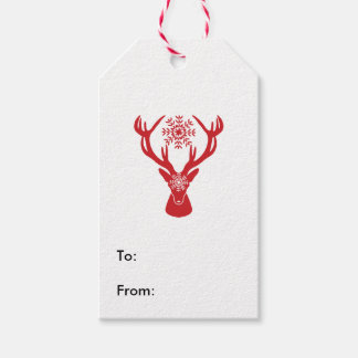 Red Snowflake Hjort Julfest Presentetikett