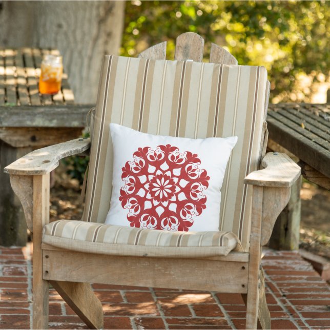 Red Snowflake Ice Crystal Flower Mönster On White Kudde (Stol)