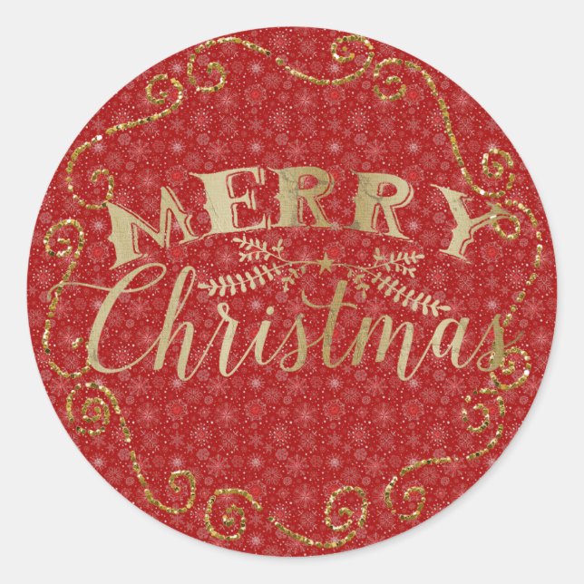 Red Snowflake-julklapp Runt Klistermärke (Framsida)