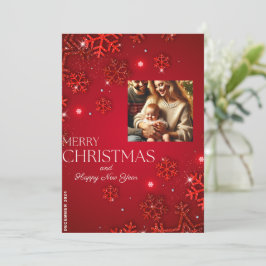 Red Snowflake-julkort med Family Photo Inbjudningar