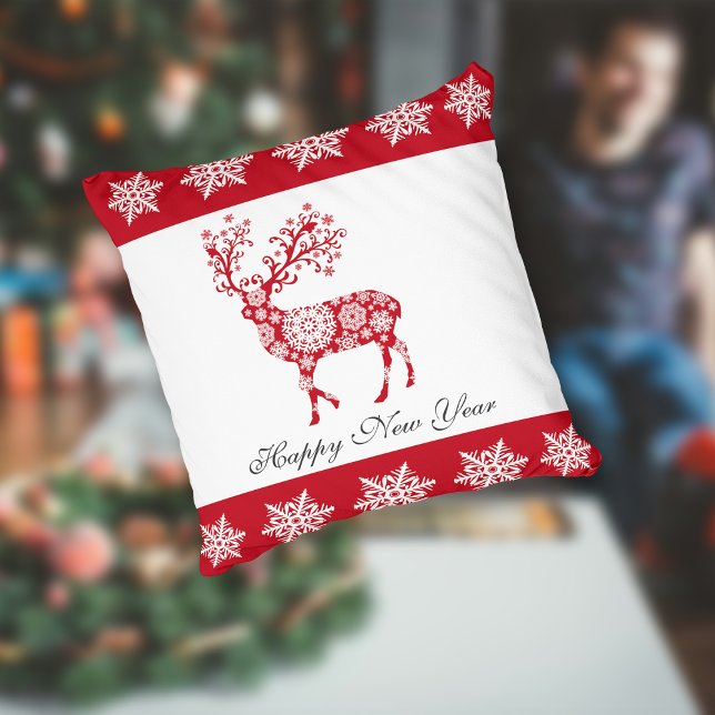 Red Snowflake mönster Hjort Dekorativ kudde (Skapare uppladdad)