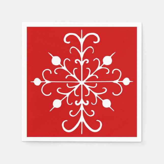 Red Snowflake Napkins Pappersservett (Framsidan)