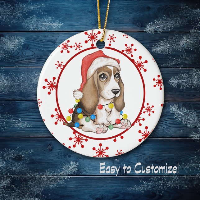 Red Snowflake Naughty Beagle Valp Helgdag Julgransprydnad Keramik (Skapare uppladdad)