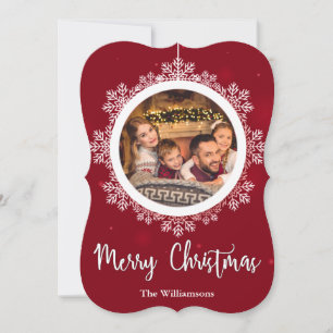 Red Snowflake Ornamake jul Photo Finare cut Julkort
