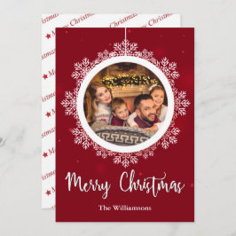 Red Snowflake Ornament jul Photo Julkort