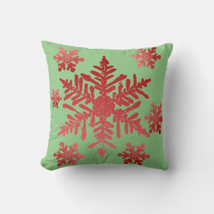 Red Snowflake på Grönt Dekorativ kudde
