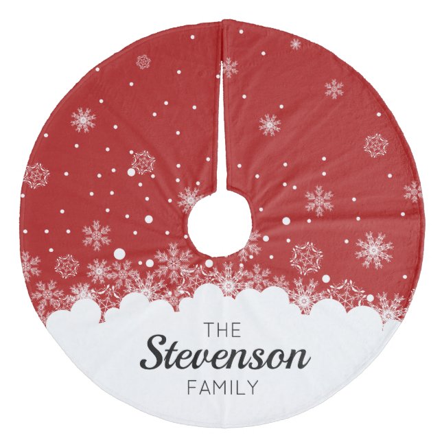 Red Snowflake Personlig Skirt Julgransmatta Fleece (Framsidan)