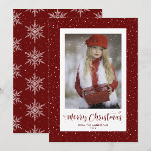 Red Snowflake Photo God jul Card Julkort