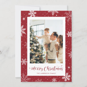 Red Snowflake Photo God jul Card Julkort