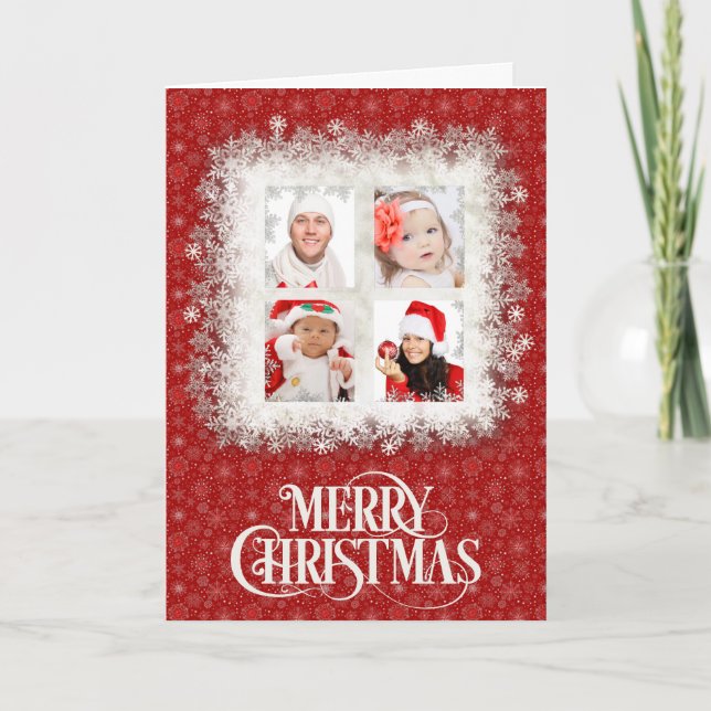 Red Snowflake Photo jul Card Helgkort (Framsida)