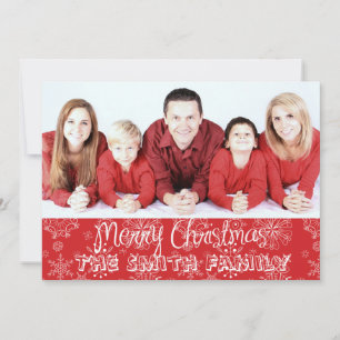 Red Snowflake Photo Jul Photo Card Julkort
