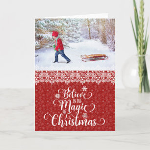 Red Snowflake Photo Tro julkort Helgkort