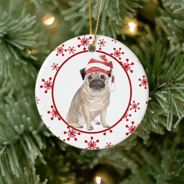 Red Snowflake Santa Hat Pug jul Julgransprydnad Keramik (Träd)