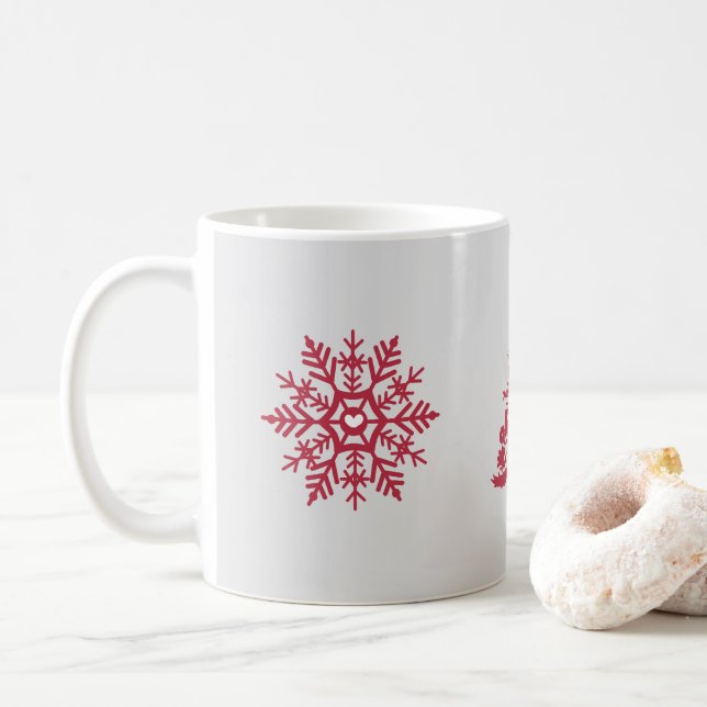 Red Snowflake Scandinavian Winter Mönster Kaffemugg (Med munk)