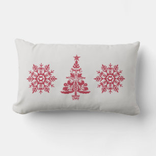 Red Snowflake Scandinavian Winter Mönster Lumbarkudde