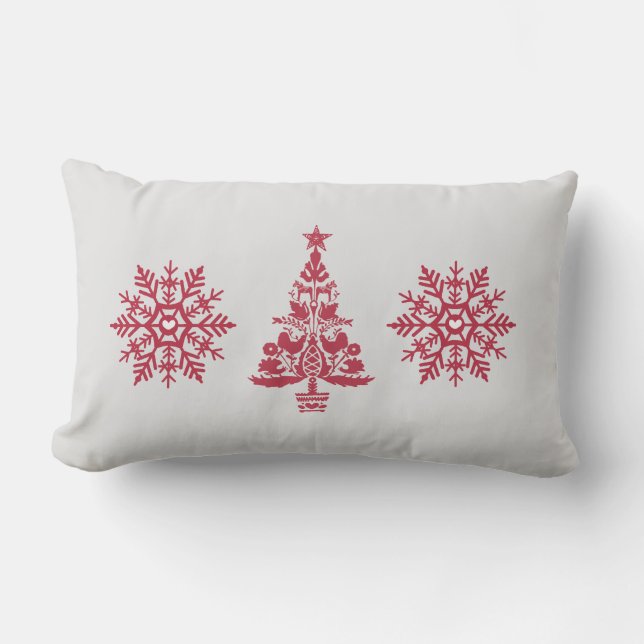 Red Snowflake Scandinavian Winter Mönster Lumbarkudde (Framsida)