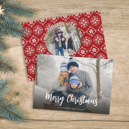 Red Snowflake Simple Festive 2 Photo Julkort