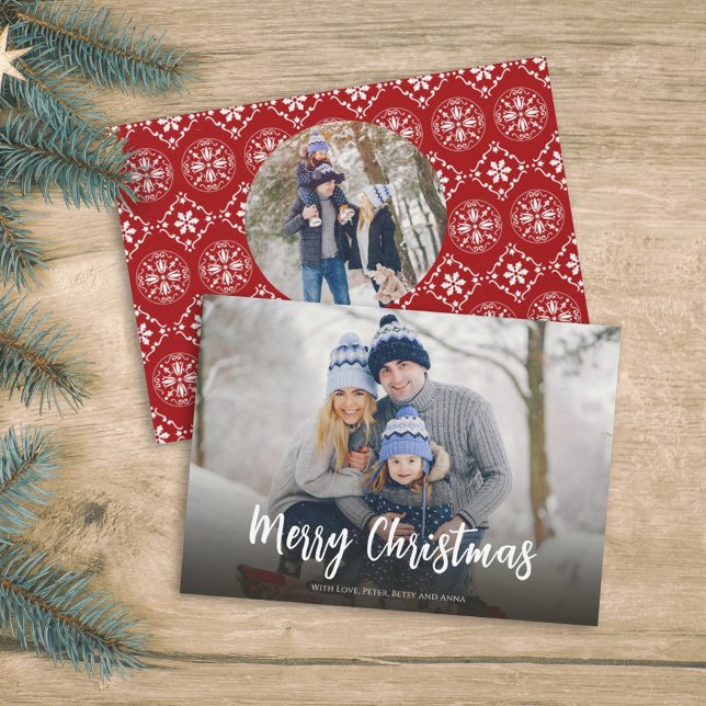Red Snowflake Simple Festive 2 Photo Julkort (Skapare uppladdad)