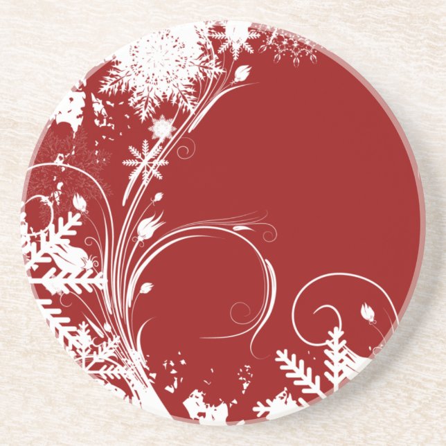 Red Snowflake Swirl Underlägg Sandsten (Framsidan)