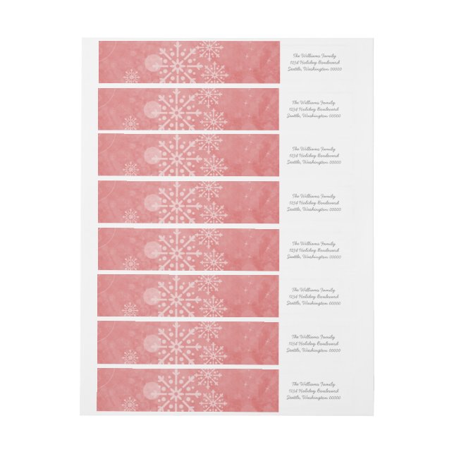 Red Snowflake Swirls Adressetiketter Etikettband (Ark)
