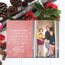 Red Snowflake Swirls Helgdag Photo Flat Card Julkort
