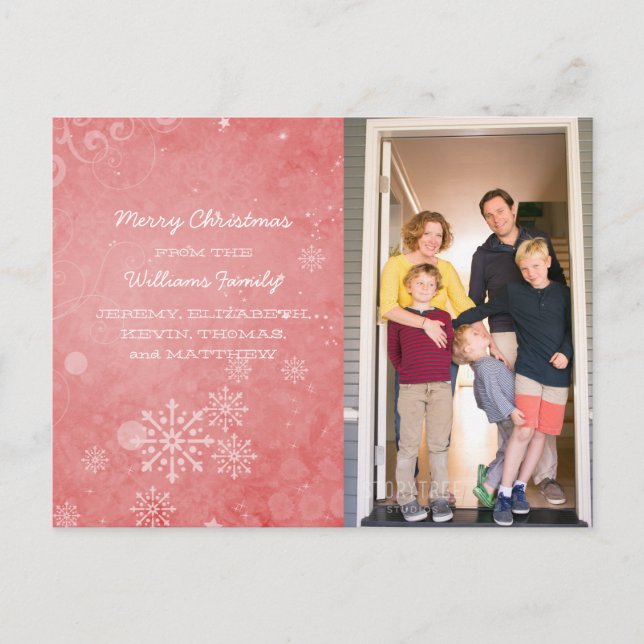 Red Snowflake Swirls Helgdag Photo Postcard Helg Vykort (Framsida)