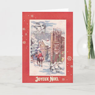 Red Snowflake Vintage Scene Joyeux Noel jul Helgkort