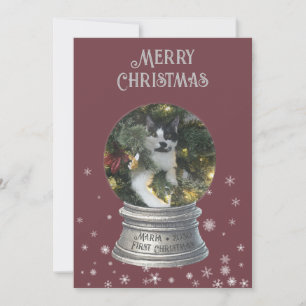Red Snowglobe Snowflake Photo Flat Helgdag Card Julkort