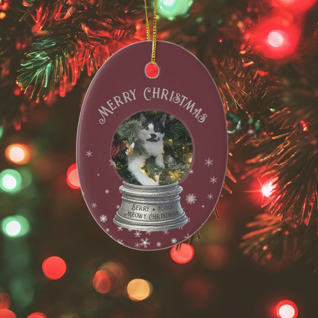 Red Snowglobe Snowflake Photo Julgransprydnad Keramik (red photo snow globe snowflake ornament)