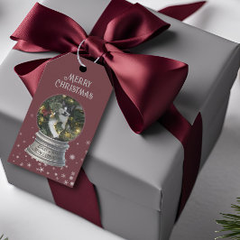 Red Snowglobe Snowflake Photo Presentetikett