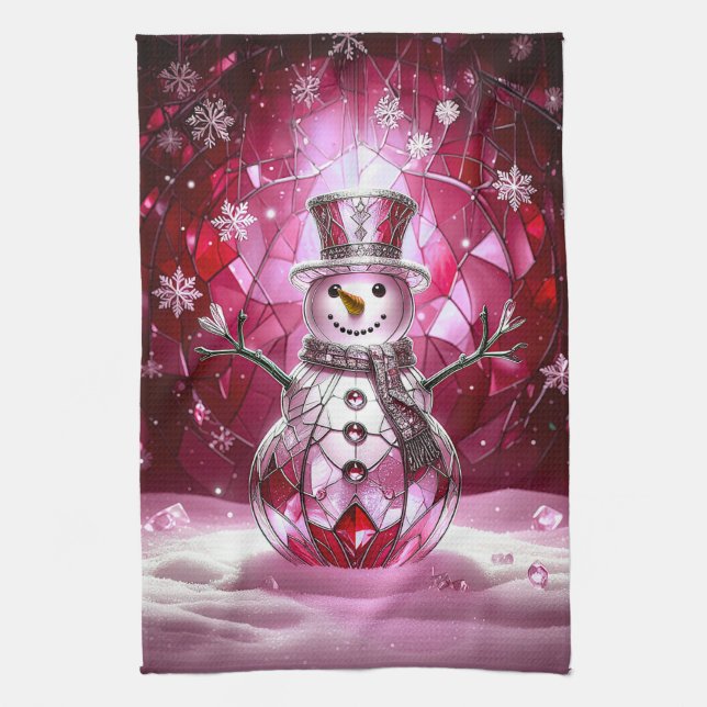 Red Snowman Snowflakes Holiday Kitchen Towel Kökshandduk (Vertikal)