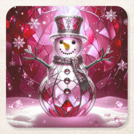 Red Snowman Snowflakes Holiday Paper Coaster Underlägg Papper Kvadrat