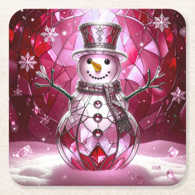 Red Snowman Snowflakes Holiday Paper Coaster Underlägg Papper Kvadrat (Framsidan)