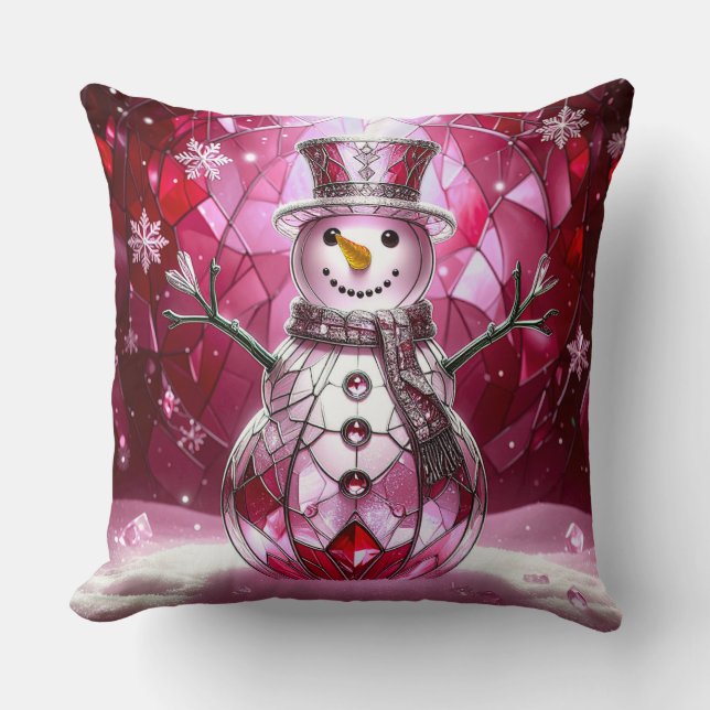 Red Snowman Snowflakes Holiday Throw Pillow Kudde (Framsida)