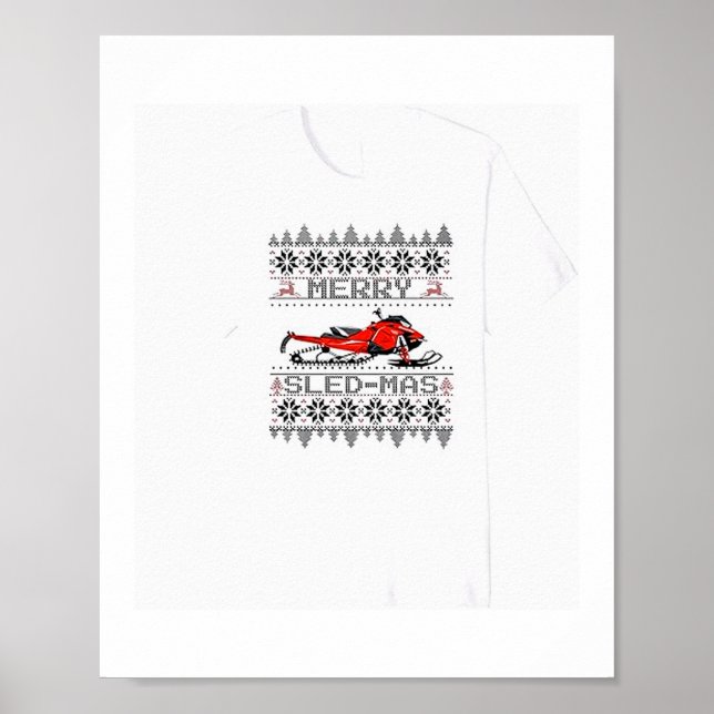Red Snowmobile Holiday Sweater Merry Sledmas Ugly  Poster (Framsidan)