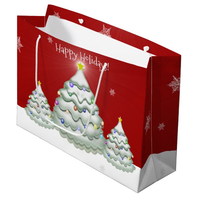 Red Snowy Julgran Gift Bag (Framsidan Vinklad)